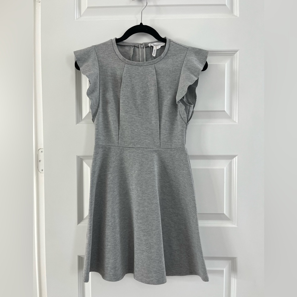 BCBG Grey Capped Sleeve Flare Dress
